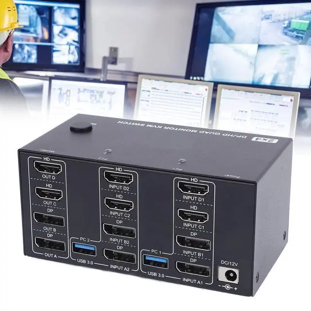 Alt view image 7 of 7 - Yunseity KVM Switch, 4 Displays 2 Computers 1.4 USB 3.0 Switcher Box, with 4K 144Hz 8K 60Hz Support and Ports, for Keyboard Mouse Printer and USB Drive (US Plug)