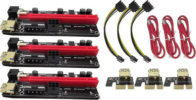 Main image of 3Pcs Ver 009S USB 3.0 PCI-e Riser PCIe PCI Express 1X to 16X Extender Adapter Card SATA 15Pin to 6 Pin Power Cable