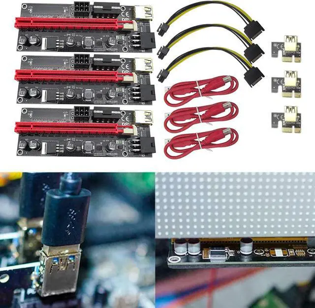 Alt view image 2 of 7 - 3Pcs Ver 009S USB 3.0 PCI-e Riser PCIe PCI Express 1X to 16X Extender Adapter Card SATA 15Pin to 6 Pin Power Cable