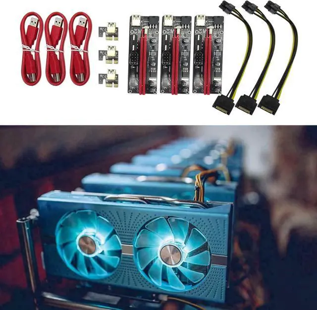 Alt view image 3 of 7 - 3Pcs Ver 009S USB 3.0 PCI-e Riser PCIe PCI Express 1X to 16X Extender Adapter Card SATA 15Pin to 6 Pin Power Cable