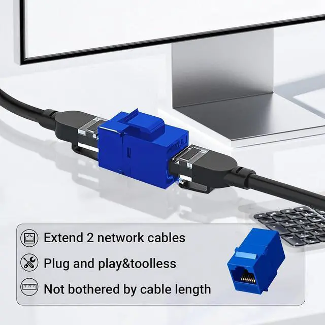Alt view image 2 of 7 - Cat6 Keystone Coupler 25-Pack Blue Female to Female for Wall Plates & Patch Panels with 200 Pack Cat6 Connecto