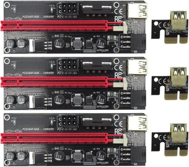 Alt view image 5 of 7 - 3Pcs Ver 009S USB 3.0 PCI-e Riser PCIe PCI Express 1X to 16X Extender Adapter Card SATA 15Pin to 6 Pin Power Cable