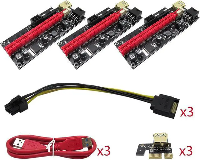 Alt view image 4 of 7 - 3Pcs Ver 009S USB 3.0 PCI-e Riser PCIe PCI Express 1X to 16X Extender Adapter Card SATA 15Pin to 6 Pin Power Cable