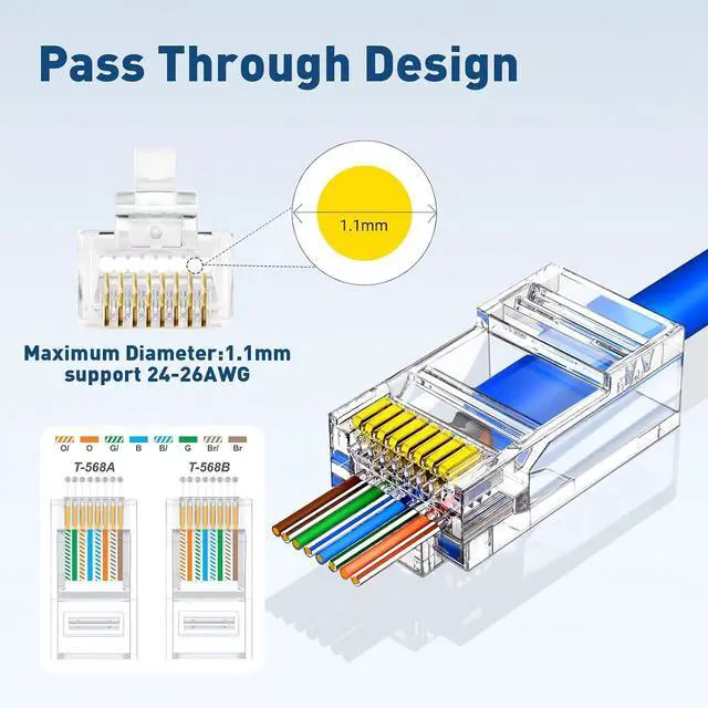 Alt view image 6 of 7 - Cat6 Keystone Coupler 25-Pack Blue Female to Female for Wall Plates & Patch Panels with 200 Pack Cat6 Connecto