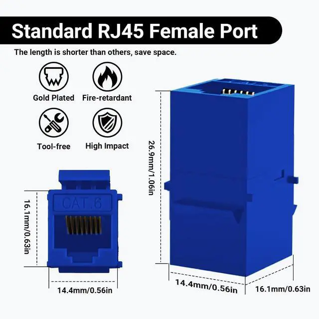 Alt view image 4 of 7 - Cat6 Keystone Coupler 25-Pack Blue Female to Female for Wall Plates & Patch Panels with 200 Pack Cat6 Connecto