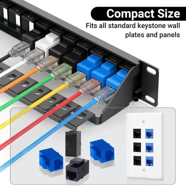 Alt view image 5 of 7 - Cat6 Keystone Coupler 25-Pack Blue Female to Female for Wall Plates & Patch Panels with 200 Pack Cat6 Connecto