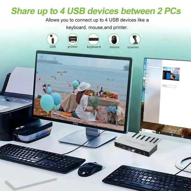 Alt view image 4 of 7 - Dual Monitor Displayport KVM Switch 2 Monitors 2 Computers 4K 60Hz HDMI+DP 4 USB3.0 KVM Switcher 2DP in HDMI+DisplayPort Output KVM Switcher for 2 PC Sharing Keyboard Mouse Mic and Audio Output (Gray)