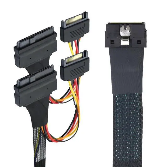 Alt view image 4 of 7 - NVME PCIe HDDs Cable SFF 8654 8I to 2X SFF 8639 Adapter PCIE All inclusives Cable with Secure Connection