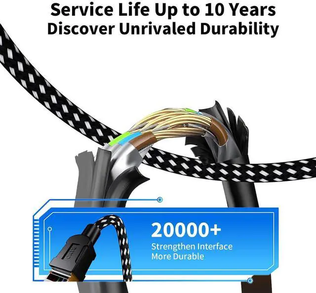 Alt view image 3 of 7 - Cat 8 Ethernet Cable 100FT, Nylon Braided High Speed Internet Network Cable with RJ45 Connector, 40Gbps 2000MHz Heavy Duty LAN Cable Indoor&Outdoor for Modem/Router/Gaming/PC