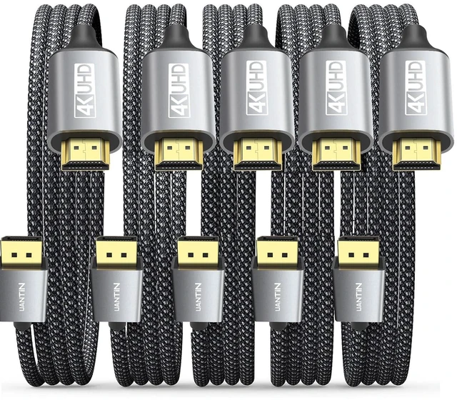 Main image of UANTIN 5-Pack 4K DisplayPort to HDMI Cable 10Ft | 1080P@120Hz,1440P/2K@60Hz Uni-Directional DP to HDMI Male Braided Cord Display Port to HDMI Cable for Desktop,Dell,Lenovo,ThinkPad,HP,AMD,NVIDIA