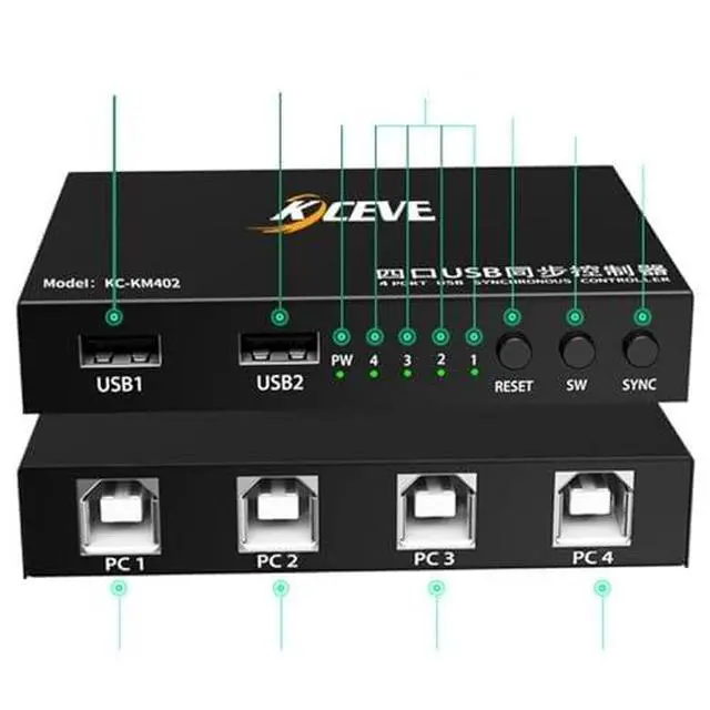 Alt view image 2 of 6 - 4/8 Ports USB Synchronous Control - KVM Switch/Distributor, Keyboard Mouse Sync Controller, DNF Multi Open Synchronizer/Sharer, Plug and Play Black DNF Game Distributor(8 Ports)