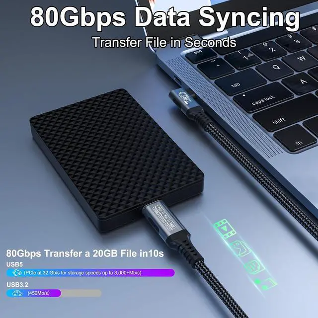 Alt view image 2 of 7 - 240w 80gbps USB c Cable Compatible with Thunderbolt 5 Cable Right Angle 6.6ft, 90 Degree USB C Cable, 8K/16k 60Hz usbc Monitor Cable for Thunderbolt 4,USB c Video