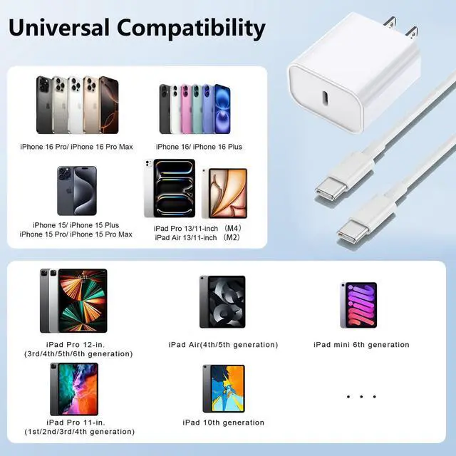 Alt view image 6 of 7 - iPhone 16/15 Charger Fast Charging 20W USB Type C Charger Block 3Pack C Chargers Fast Charging Cord 10FT Long Charger Cable for iPhone16/16 Plus/16 Pro/16 Pro Max,iPhone 15,iPad Pro 12.9"/11",iPad Air