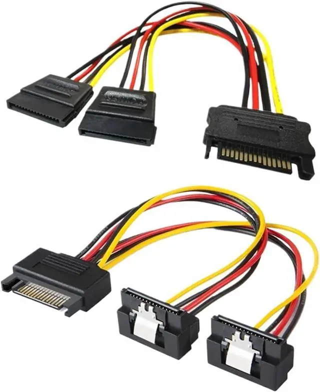 Alt view image 2 of 5 - 1/2/5 PCS 20CM 90 Degree Straight Elbow SATA 15-Pin Male to 2 x 15P Female Y 15Pin Power Cable HDD Splitter Connector Adapter(10PCS,Straight)
