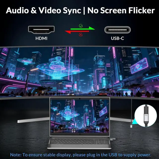 Alt view image 2 of 7 - HDMI to USB C Cable, 4K@60Hz Unidirectional HDMI to Type-C Cables Adapter 0.23m (Male to Female) for Portable Monitor, Laptop, Wired Projector, Xreal Air AR & Rokid AR