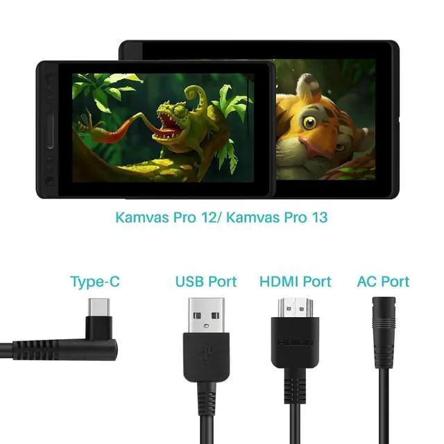 Alt view image 6 of 7 - 3-in-1 Cable Suitable for Huion KAMVAS Pro 12/13/16 Graphics Drawing Monitor