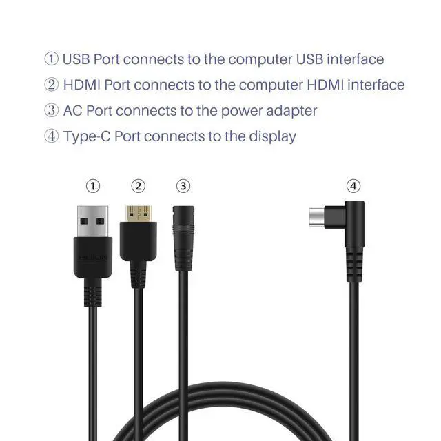 Alt view image 7 of 7 - 3-in-1 Cable Suitable for Huion KAMVAS Pro 12/13/16 Graphics Drawing Monitor