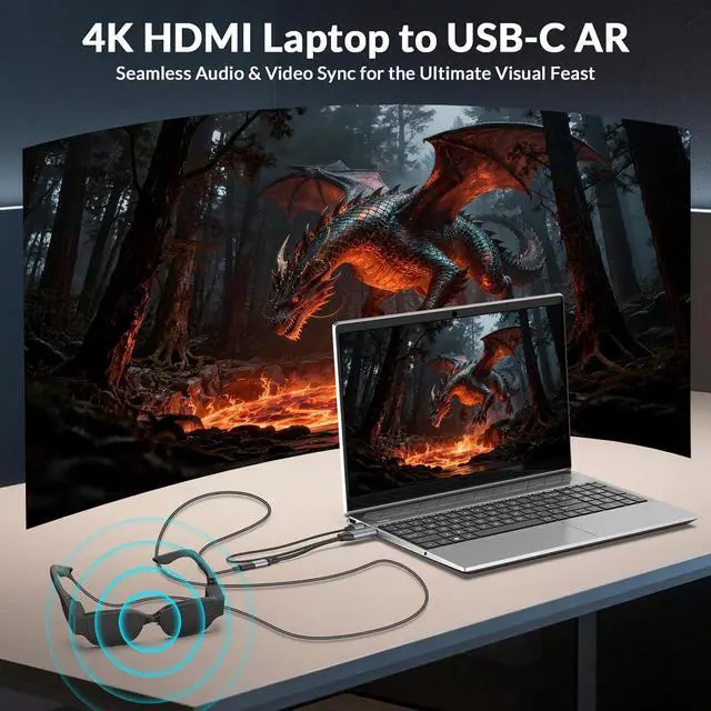 Alt view image 3 of 7 - HDMI to USB C Cable, 4K@60Hz Unidirectional HDMI to Type-C Cables Adapter 0.23m (Male to Female) for Portable Monitor, Laptop, Wired Projector, Xreal Air AR & Rokid AR