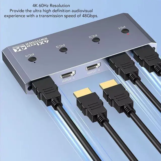 Alt view image 3 of 7 - GOWENIC HDMI KVM 4 Computer, 4 Port HDMI USB for Computer Share a 4K 60Hz Monitor and USB Devices, Plug and Play KVM for Keybord Mouse Printer Hard Drive
