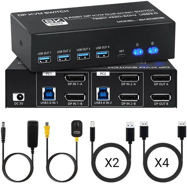 Main image of 8K@60Hz KVM Switch 2 Monitors 2 Computers 4K@120Hz USB 3.0 Dual Monitor KVM for 2 PC Share 2 Monitor and 1 Set of Keyboard Mouse Printer (Dual Monitor DP DP)