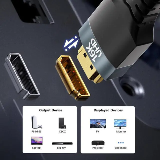 Alt view image 7 of 7 - 10 FT 96Gbps Ultra High Speed HDMI 2.2 Cable,Gold-Plated Connectors,Supports 8K@240Hz, 4K@240/480Hz, Dynamic HDR,eARC, DTS:X and HDCP 2.2 & 2.1, Compatible with PS5, Xbox,Gaming PC,Monitor