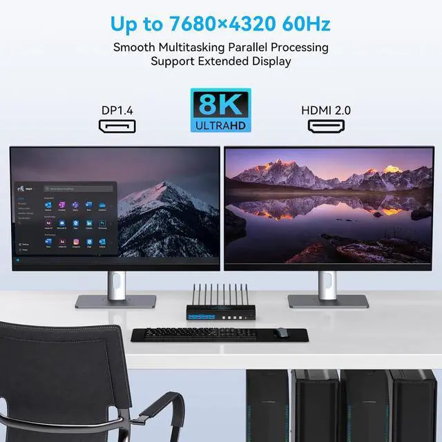 Alt view image 3 of 7 - HDMI Displayport KVM Switch 2 Monitors 4 Computers 4K@60Hz USB 3.0 KVM Switcher Dual Monitor for 4 Computers Share 2 Screens and 4 USB 3.0 Ports Support Extended/Copy Mode with Desktop Controller
