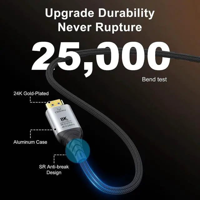 Alt view image 6 of 7 - Fiber Optic HDMI Cable 50FT, 8K Long HDMI 2.1 Cable, 48Gbps Ultra High Speed Braided 8K@60Hz 4K@120Hz, Dynamic HDR, eARC, HDCP 2.2&2.3, 3D, for PS5, Xbox, HDTV, Laptop, Monitor