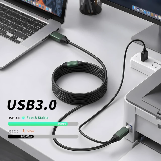 Alt view image 3 of 7 - Kumiho USB 3.0 Printer Cable A Male to B Male 30Ft/10M Compatible with Scanner, Printers, Desktop External Hard Drivers and More