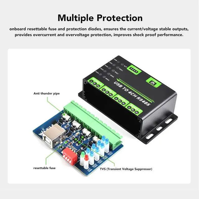 Alt view image 6 of 7 - flexman USB to 4CH RS485 Converter, 5V 23.6mA 1200~460800bps Onboard TVS Anti Thunder, 120R Resistors Industrial Isolated Adapter for Communication