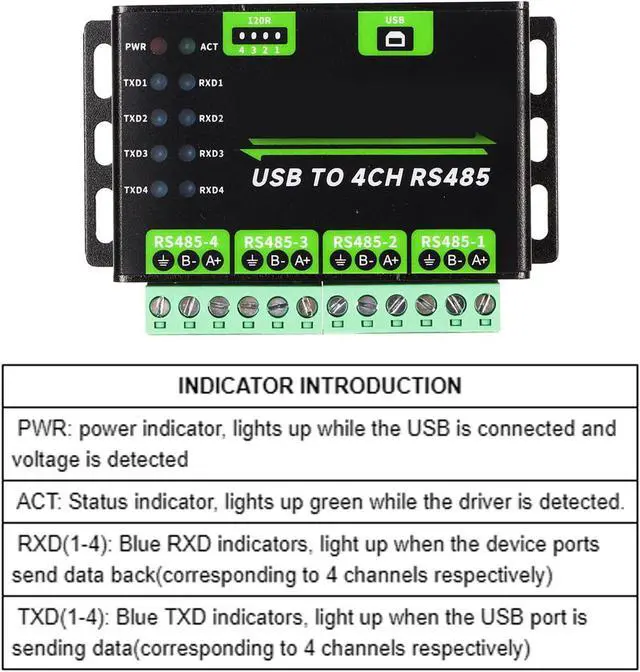 Alt view image 7 of 7 - flexman USB to 4CH RS485 Converter, 5V 23.6mA 1200~460800bps Onboard TVS Anti Thunder, 120R Resistors Industrial Isolated Adapter for Communication