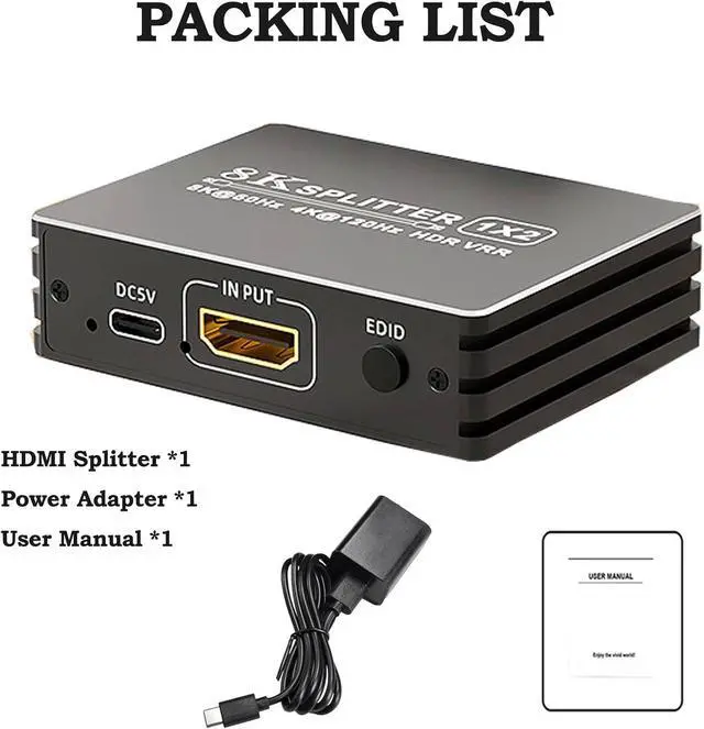 Alt view image 7 of 7 - HDMI 2.1 Splitter 1 in 2 Out 4K 120Hz 8K 60Hz with Audio Out, BolAAzuL 1x2 HDMI Y Splitters Powered Plug&Play for Dual Monitors Duplicate, Zero Latency, Support HDCP 2.3 HDR for PS5/Xbox/PC/TV