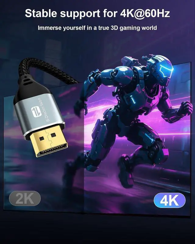 Alt view image 3 of 7 - 4K Bidirectional HDMI to Displayport Cable 6.6Ft (4K@60Hz/2K@120Hz) Male to Male Adapter Bidirectiona Display Port to HDMI Braided Cord, DP to HDMI Compatible with PC,Laptop,AMD,NVIDIA,PS5,Xbox
