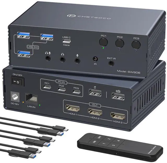 Main image of Thunderbolt 4 KVM Switch Docking Station for 3 Monitors 3 Laptops or Macbooks Extended Triple 4K@60Hz HDMI Display with DisplayLink USB3.0/USB C