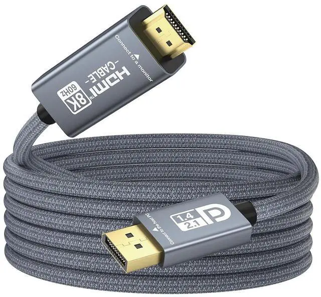 Main image of DisplayPort to HDMI Cable 8K@60Hz 4K@240Hz/120Hz, Active DisplayPort 1.4a/2.1 to HDMI 2.1 Cable, Supports NVIDIA, VRR, G-SYNC, HDR, Dolby Vision, HDCP 2.3, DSC, RTX4090/4080, RTX5090/5080 (10ft)