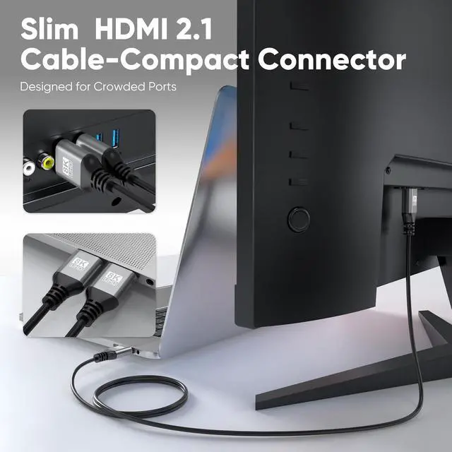 Alt view image 4 of 7 - 8K Slim HDMI Cables 6FT 5-Pack, 48Gbps Ultra High-Speed, HDMI 2.1 Cord Supports VRR, ALLM, eARC, HDCP2.3, Dolby Atmos & DTS:X, HDR10+ for TV, Monitor, Computer, Laptop, Projector, PS5, Xbox