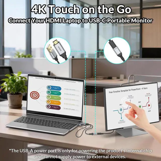 Alt view image 6 of 7 - HDMI to USB C Cable, 4K@60Hz Unidirectional HDMI to Type-C Cables Adapter 0.23m (Male to Female) for Portable Monitor, Laptop, Wired Projector, Xreal Air AR & Rokid AR