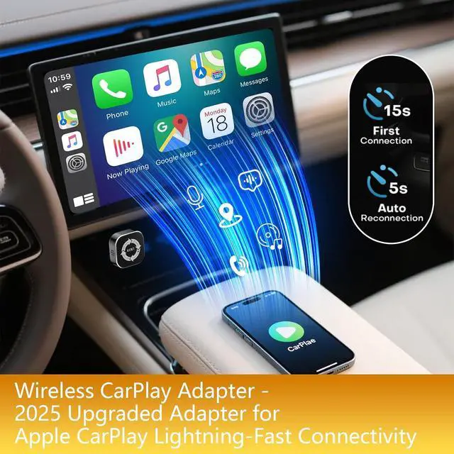 Alt view image 2 of 7 - 4 in 1 Wireless Carplay Adapter, Wired to Wireless Adapter for Car Play& Android Auto&Airplay&Mirror Link,USB-A Plug with Type-C Extension,Mini Size and Compact