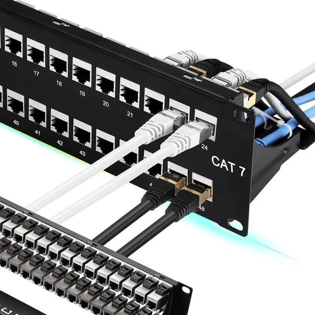 Main image of Rapink Patch Panel 48 Port Cat7 with Inline Keystone 10G Support, Coupler Patch Panel STP Shielded 19-Inch with Removable Back Bar, 2U Network Panel for Cat7, Cat6, Cat6A, Cat5e Cabling