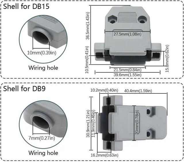 Alt view image 6 of 7 - DB9 DB15 DB25 DB37 Adapter Connector Serial Plug Connectors Hole pin Female Port Socket Plastic Case(Set 9P Male,10PCS)