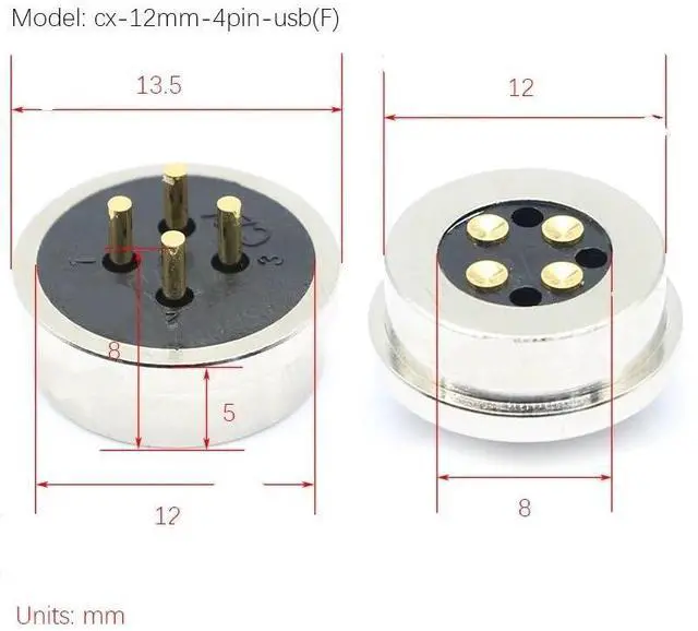 Alt view image 2 of 6 - USB Male Female 4P Pogopin Magnetic Connector 24AWG Strong Suction Fast Charge Power Data Adapter(12mm-4pin-usb Female)