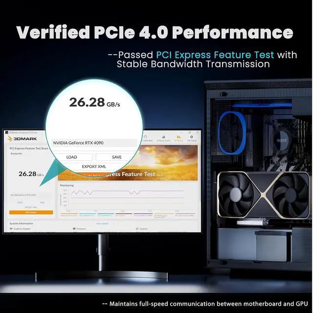 Alt view image 6 of 7 - PCIe 4.0 x16 Riser Cable 300mm, 64GB/s Shielded Flexible GPU Extension Cable for Vertical GPU Mount, Supports RTX 40/30 Series and RX 7000/6000 Series