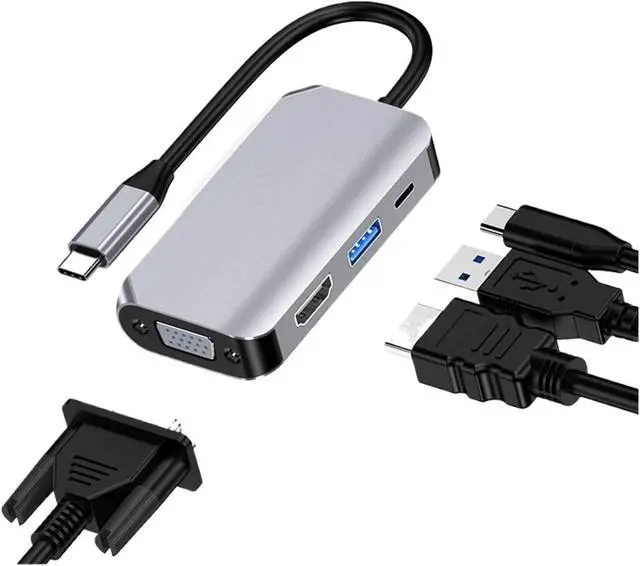 Alt view image 2 of 4 - USB C TY>pe to HDMI-Compatible 4K Adapter V/GA USB3.0 Video Converter PD 100W Fast for Pro S9 S10(4 in 1 100w)