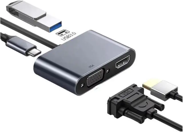 Alt view image 3 of 3 - USB C to HDMI-Compatible V/GA TY>pe Digital AV Multiport Adapter 3 Converter to 4K 1080P Fast for(Gray 3 in 1)