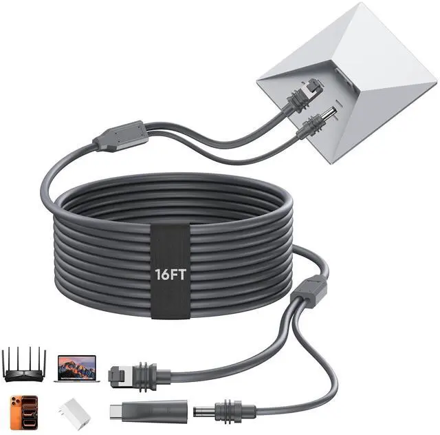 Main image of 2 in 1 Starlink Mini Ethernet Cable 16.4FT/5M, Starlink Mini Cable DC/USB C Power Cord + RJ45 Ethernet, DC to DC, DC to C Power Adapter Replacement Starlink Mini Accessories Waterproof