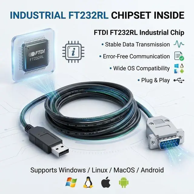 Alt view image 3 of 6 - FT232RL USB to DB15 15-Pin Male Serial Cable, 1.8m for YOKOGAWA Servo Drives, RS232 Communication and PC Programming Cable