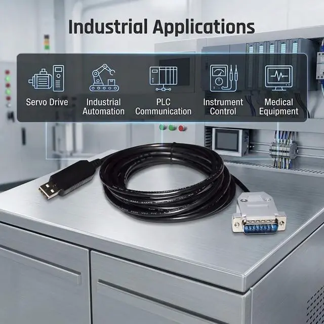 Alt view image 6 of 6 - FT232RL USB to DB15 15-Pin Male Serial Cable, 1.8m for YOKOGAWA Servo Drives, RS232 Communication and PC Programming Cable