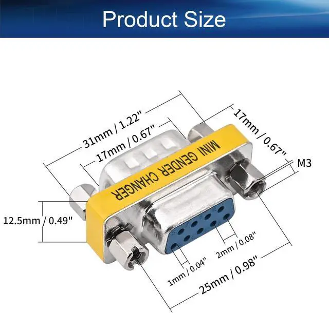 Alt view image 2 of 4 - Heyiarbeit 9-pin 2-Row DB9 VGA Gender Changer Male to Female Mini Gender Changer Coupler Adapter Connector for Serial Applications Blue 20pcs