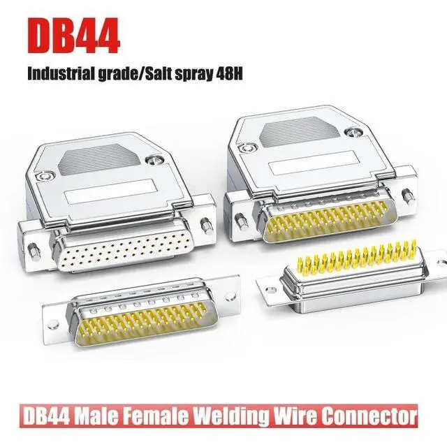 Alt view image 2 of 7 - Gold-Plated DB44 Male Female Head Plug 3-Rows 44 Pin Welding Connector DB 44 Core Connectors Chromium Plating Shell(Female-Punching Pin)