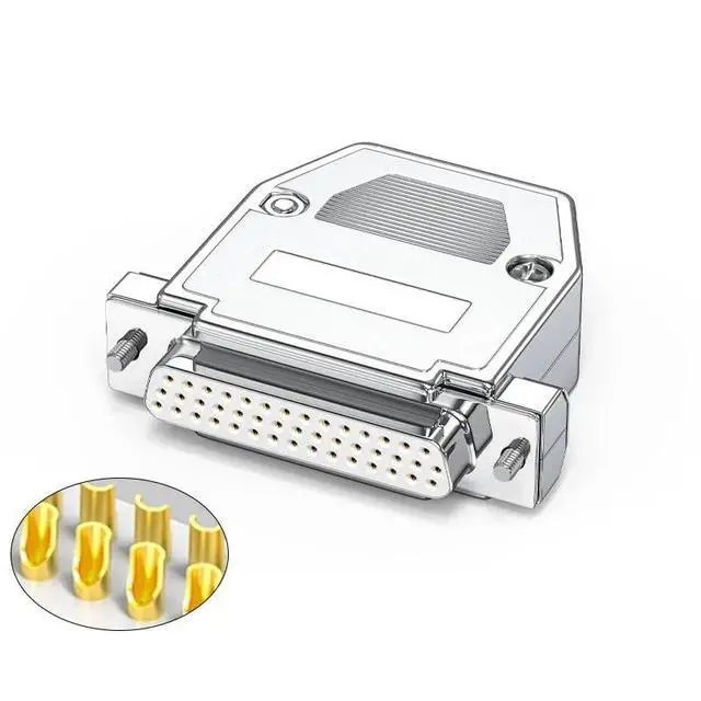 Alt view image 3 of 7 - Gold-Plated DB44 Male Female Head Plug 3-Rows 44 Pin Welding Connector DB 44 Core Connectors Chromium Plating Shell(Female-Punching Pin)