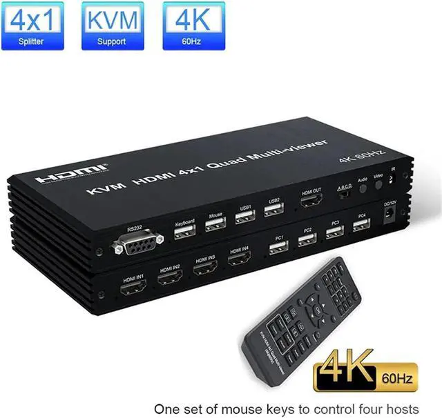 Alt view image 2 of 2 - 4K HDMI 8x1 KVM Multi-viewer Seamless Switch 8 CH Multiplexer Multi Screen Viewer Quad Multiviewer for PC TV(4K 60hz 4x1Multi,UK Plug)